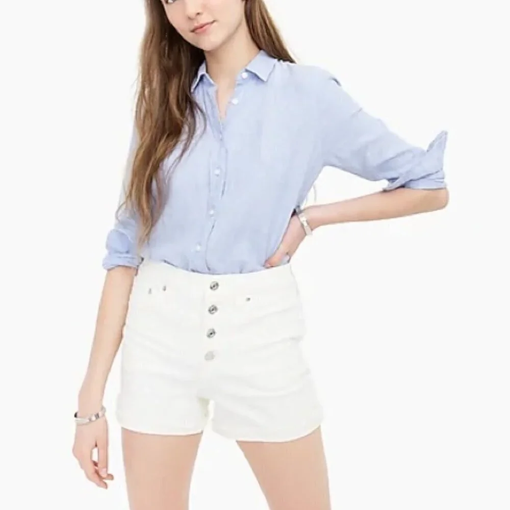 J. Crew High Waist Button Fly Raw Hem Cut Off Denim Shorts in White Size 29